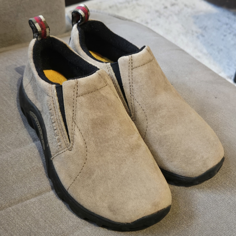 Merrell Kids Taupe Slip-On Moccasins with Black Soles
